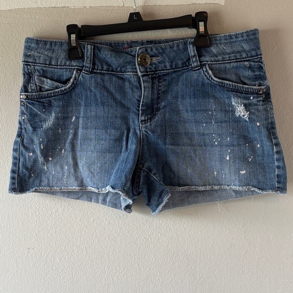Elle Low Rise Distressed Denim Shorts